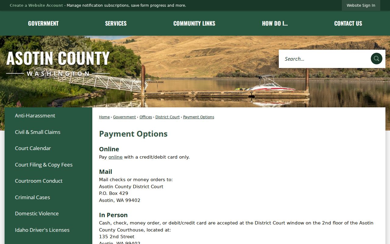 Asotin County traffic court records payment options