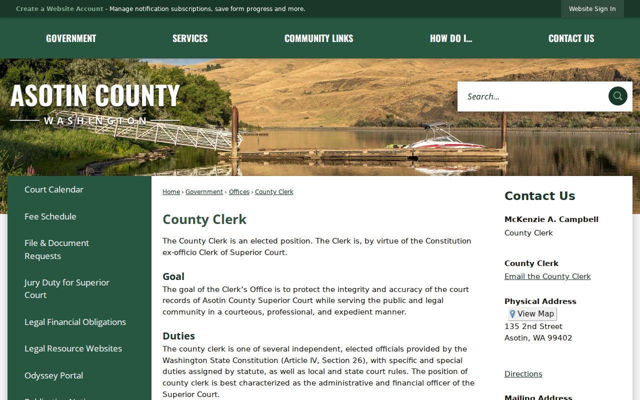 Asotin County court docket County Clerk records responsibilities