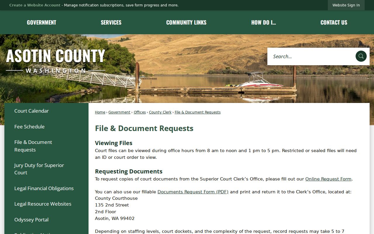 Asotin County court records viewing and request instructions
